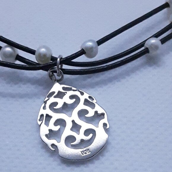 New with Tags Boho Style Rubber Faux Pearl and Sterling Necklace - Picture 8 of 9